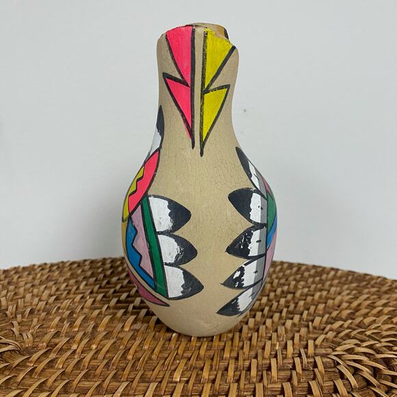 Vintage Mexican Souvenir 6" Colorful Painted Artisan Vase - Picture 7 of 8